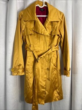 bebe Yellow Double-Breasted gold satin Trench Coat y2k